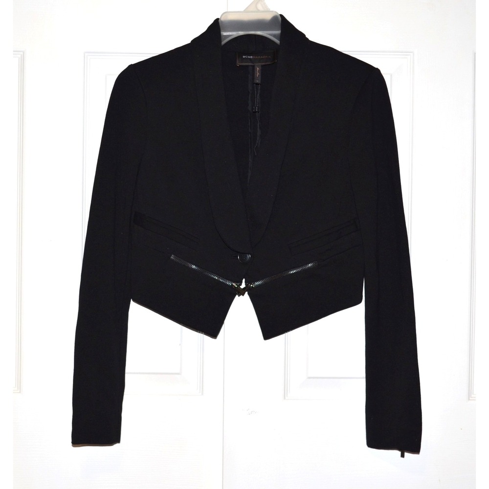 BCBG Max Azria Black Cropped Jacket W/ Zipper Detail Womens M - Picture 2 of 16